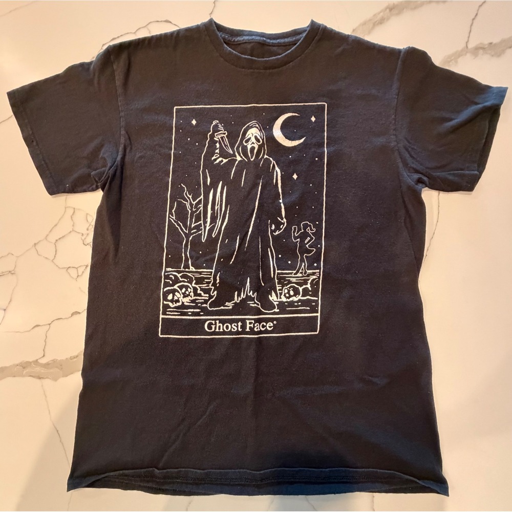 Ghost Face Scream Movie Tarot Card Graphic T-Shirt‎ Mens Small Black Horror Tee